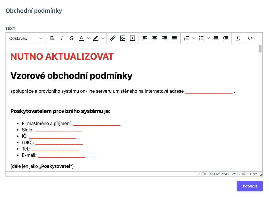 Vložené obchodní podmínky pro partnery - affilboxu