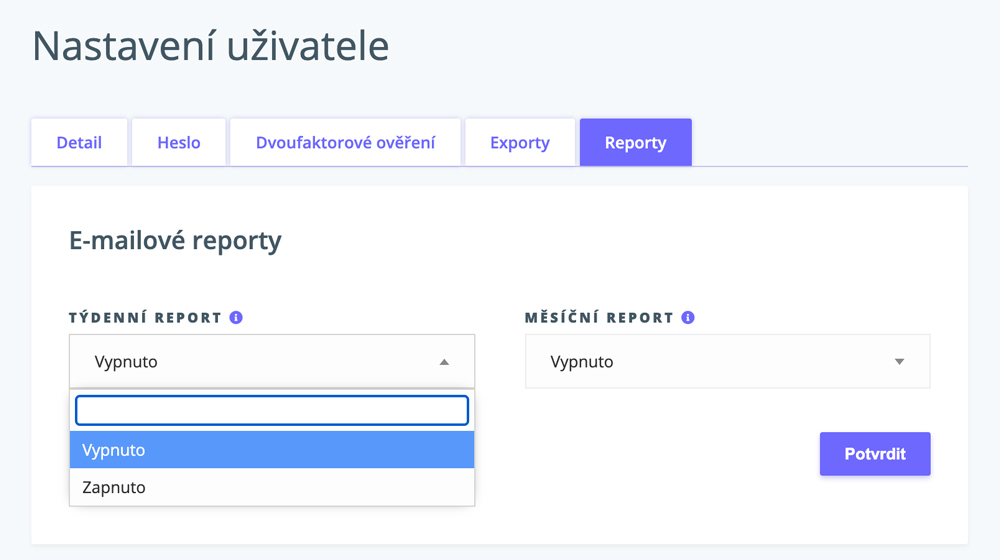 Výběr týdenních/měsíčních affiliate reportů